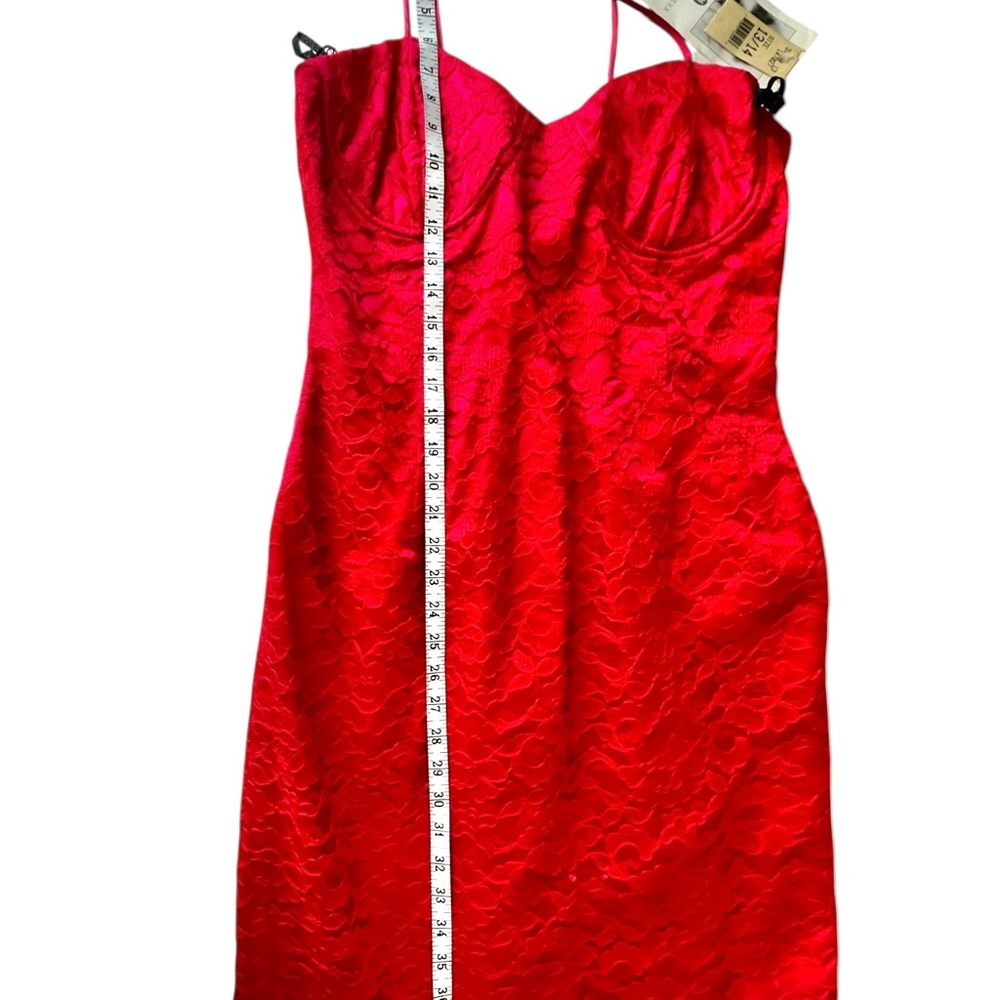 Jessica McClintock Gunne Sax women’s Size 13/ 14 Red Lace Dress Lace Up Back - Picture 16 of 16